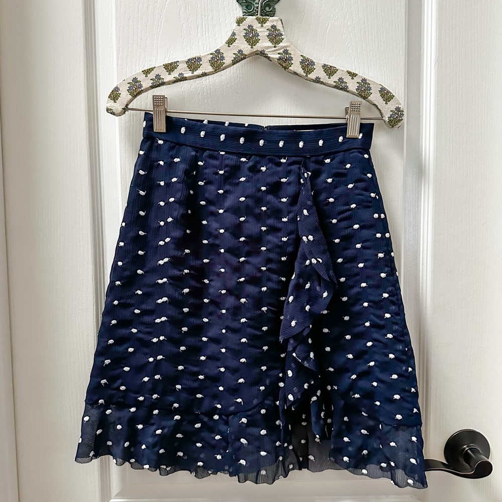 Anthropologie Hutch Navy and White Polka Dot Chiffon Ruffle Mini Skirt 0 Petite - Picture 2 of 4